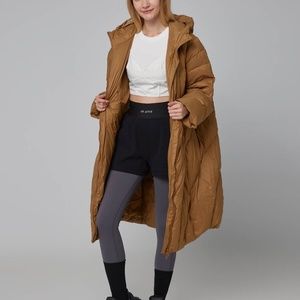 Long Goose Puffer Coat - Camel brown